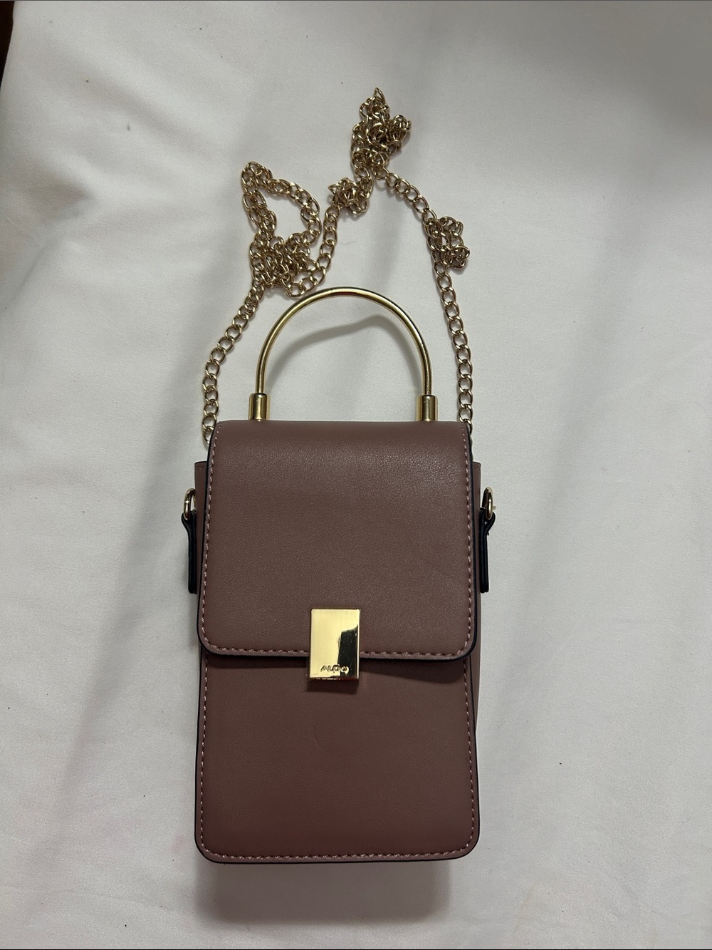 Aldo Mauve Crossbody Bag with Gold Chain and Top Handle